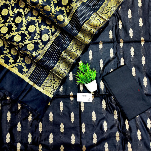 Black Golden Zari Banarasi Silk Suit