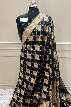 Black Golden Zari Organza Silk Banarasi Saree