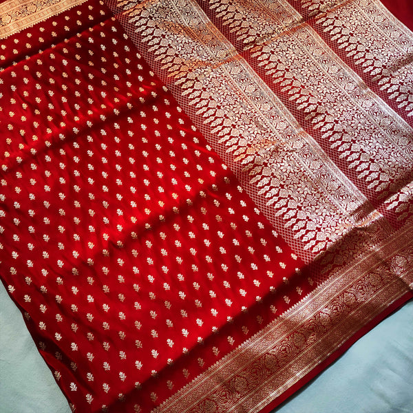 Blood Red Handloom Pure Katan Silk Banarasi Saree