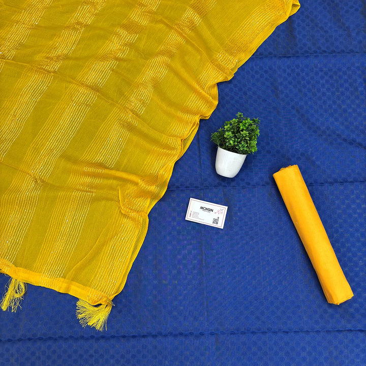 Blue and Yellow Resham Zari Banarasi Silk Suit