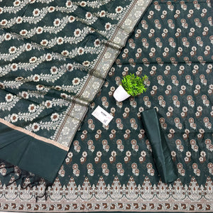 Bottle Green Fan Flower Banarasi Silk Suit