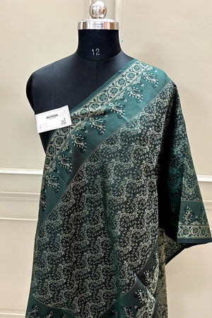 Bottle Green Resham Zari Silk Banarasi Stole