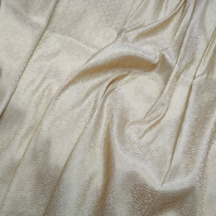 Cream Brocade Satin Silk Banarasi Fabric