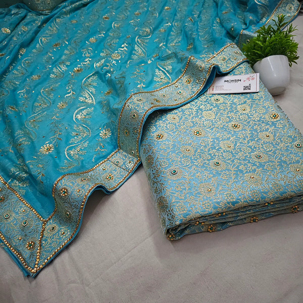 Firozi Stone Work Kimkhab Silk Banarasi Gharara