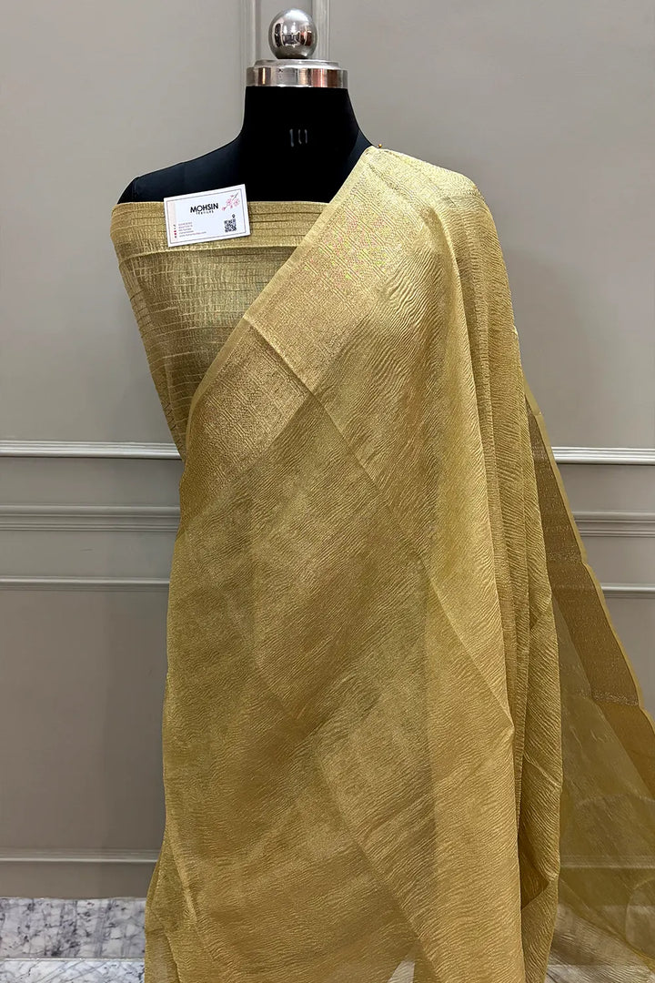 Gold Golden Zari Tissue Silk Banarasi Saree