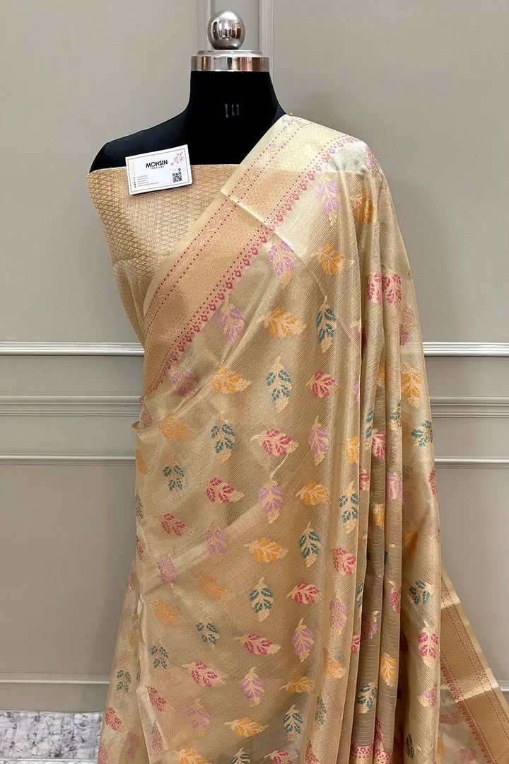 Gold Golden Zari Tissue Silk Banarasi Saree