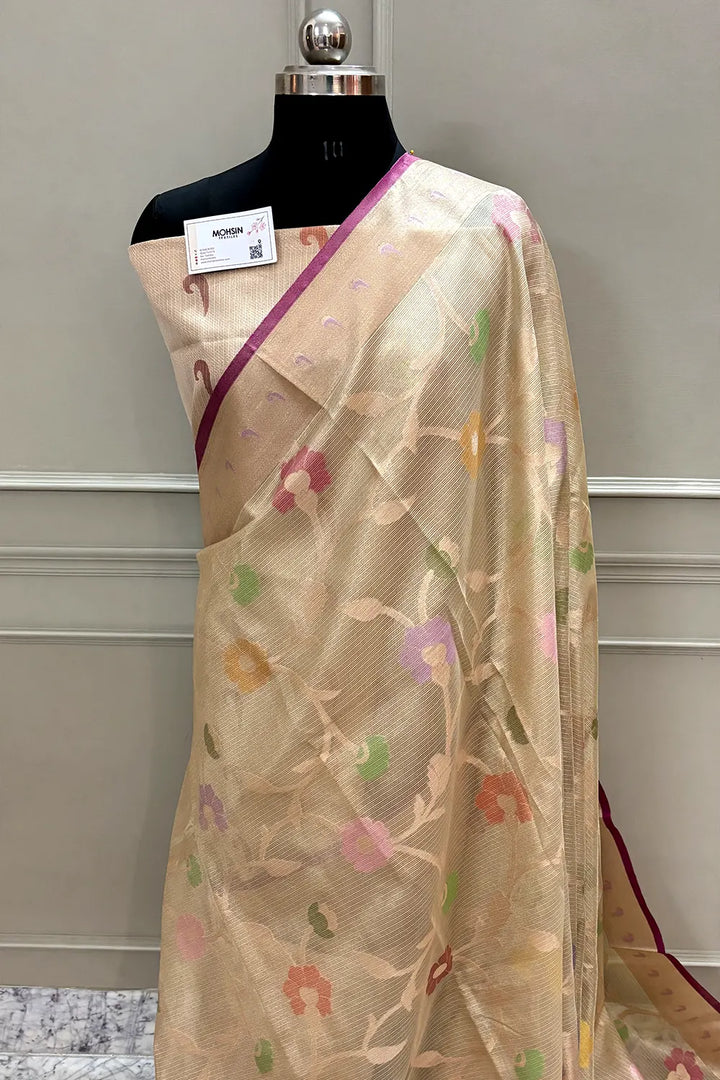 Gold Golden Zari Tissue Silk Banarasi Saree