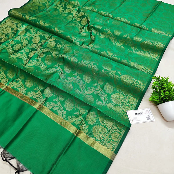 Green Golden Zari Banarasi Silk Dupatta