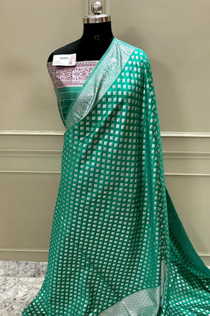 Green Resham Zari Silk Banarasi Saree