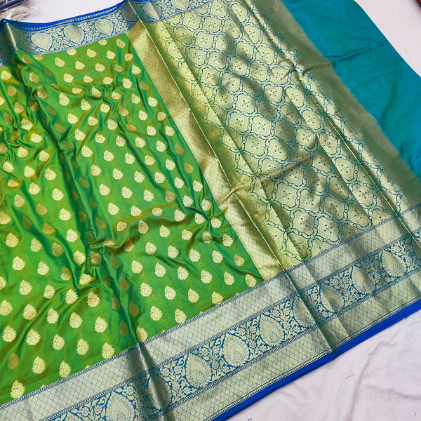 Green and Blue Resham Silk Banarasi Saree