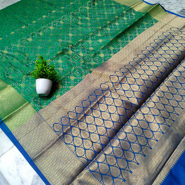 Green and Blue Satin Silk Banarasi Saree