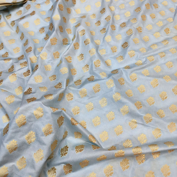 Grey Anmol Buti Katan Silk Banarasi Fabric