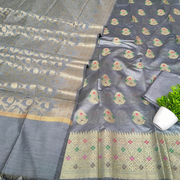 Grey Meenakari Golden Zari Banarasi Silk Salwar Suit
