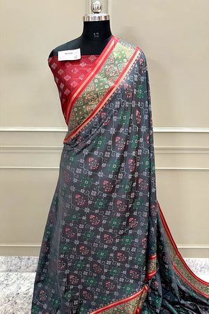 Grey and Maroon Resham Zari Banarasi Silk Saree