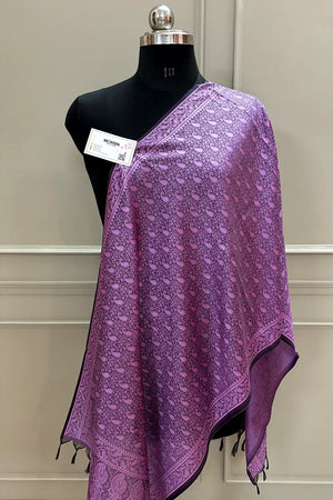 Lavender Resham Zari Silk Banarasi Stole