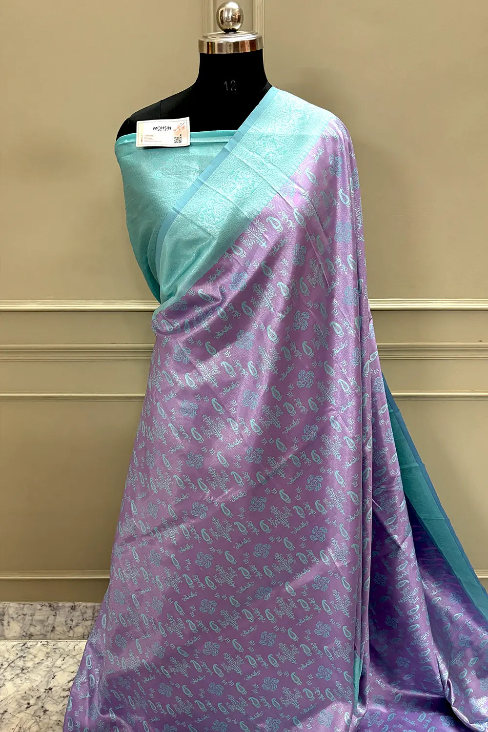 Lavender and Sea Green Resham Silk Banarasi Saree