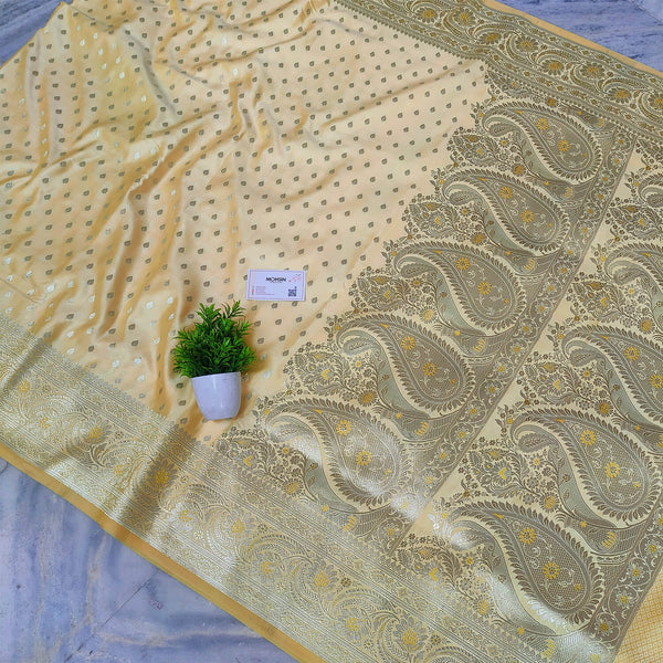 Lemon Spades Buti Handloom Pure Katan Silk Banarasi Saree