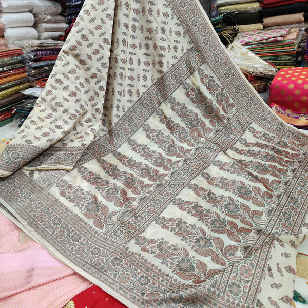 Beige Resham Work Cotton Silk Banarasi Saree