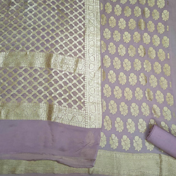 Light Mauve Handloom Georgette Silk Banarasi Suit