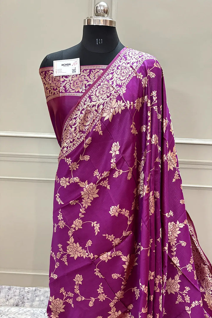 Magenta Resham Zari Silky Banarasi Saree