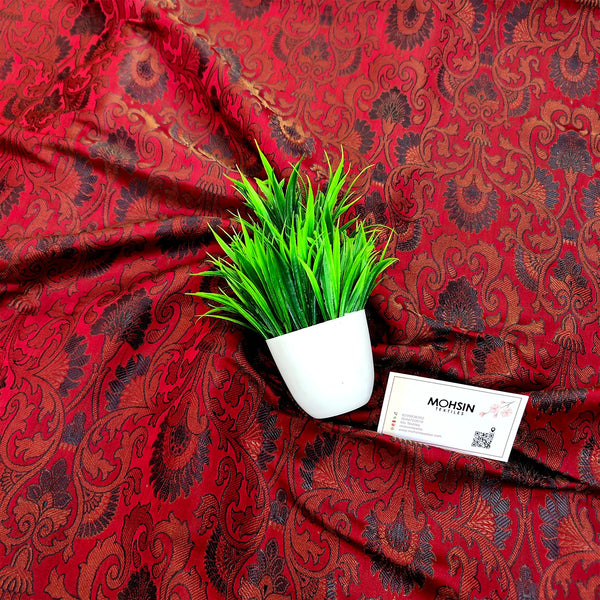 Maroon Brocade Kimkhab Silk Banarasi Fabric