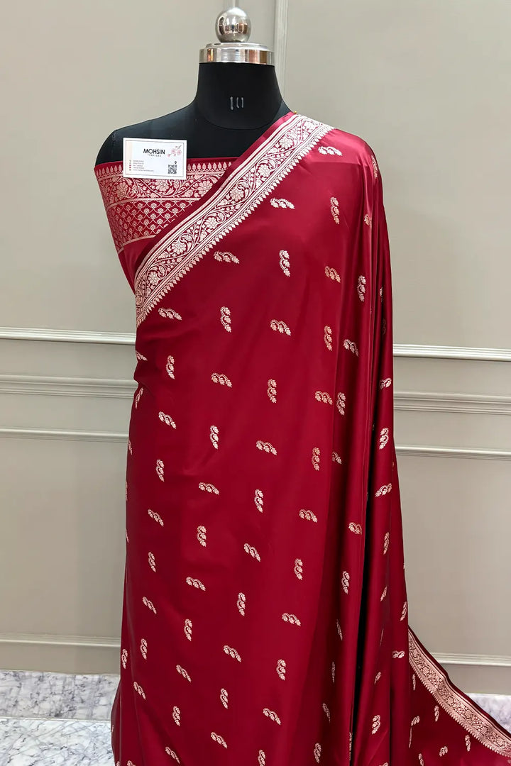 Maroon Candle Katan Silk Banarasi Saree