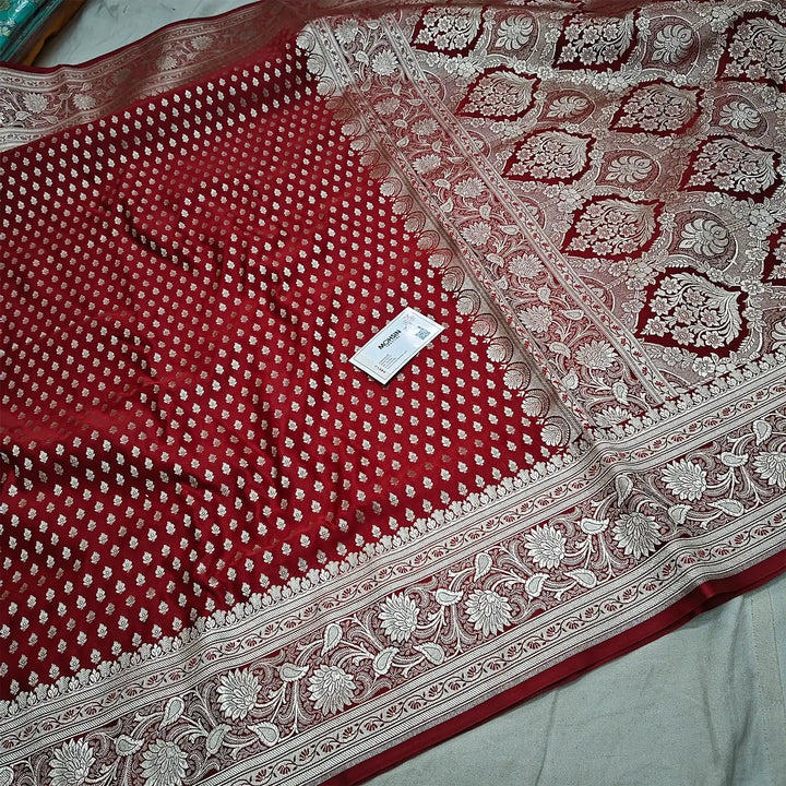 Maroon Golden Zari Katan Silk Banarasi Saree