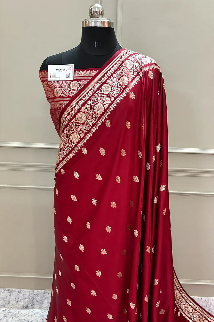 Maroon Golden Zari Katan Silk Banarasi Saree