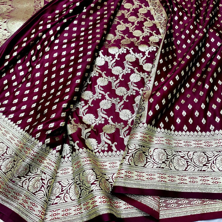 Maroon Golden Zari Katan Silk Banarasi Saree