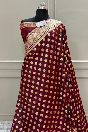 Maroon Golden Zari Katan Silk Banarasi Saree