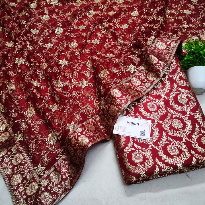 Maroon Golden Zari Kimkhab Silk Banarasi Gharara