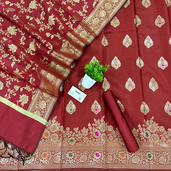 Maroon Golden Zari Satin Silk Banarasi Suit