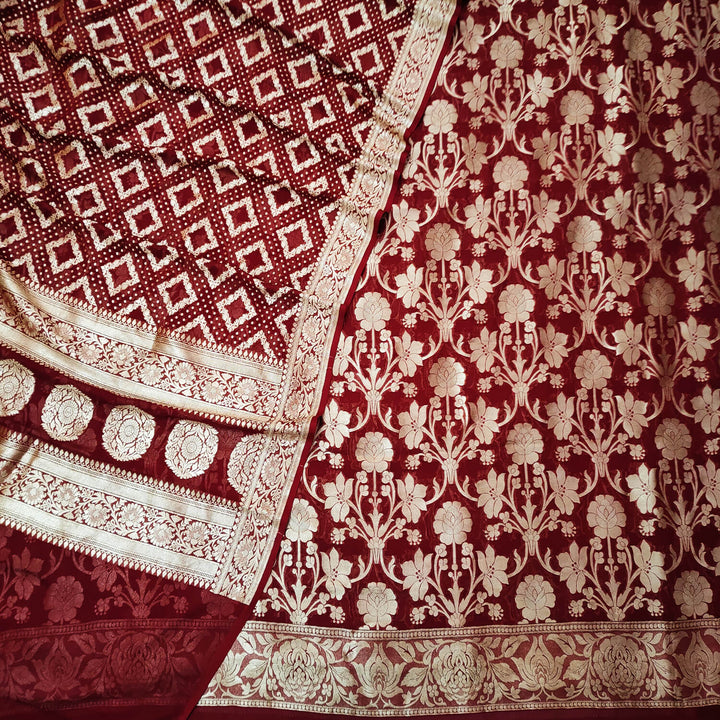 Maroon Handloom Georgette Silk Banarasi Suit