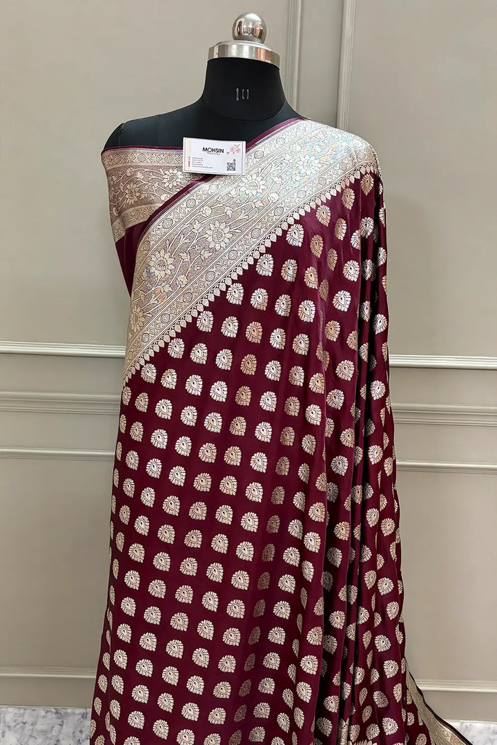 Maroon Mastani Buti Katan Silk Banarasi Saree