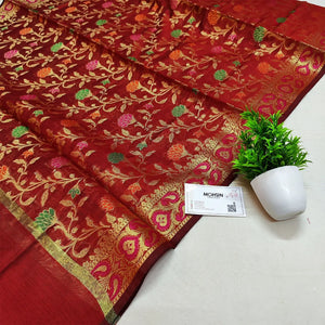 Maroon Meenakari Golden Zari Banarasi Silk Dupatta