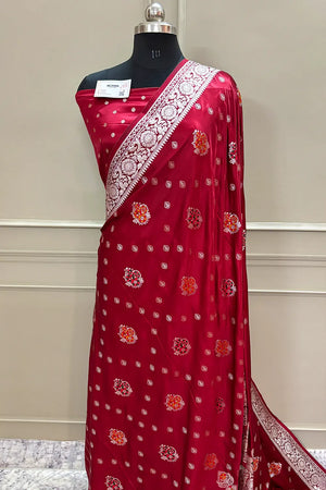 Maroon Pangi Buti Katan Silk Banarasi Saree