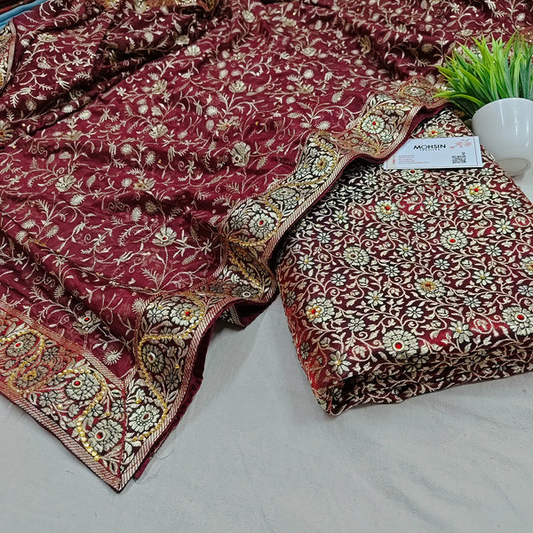 Maroon Stone Work Kimkhab Silk Banarasi Gharara