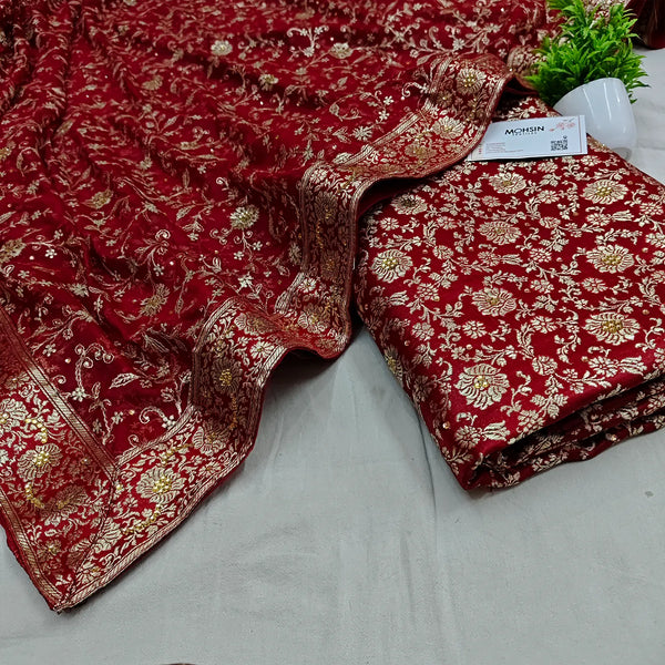 Maroon Stone Work Kimkhab Silk Banarasi Gharara