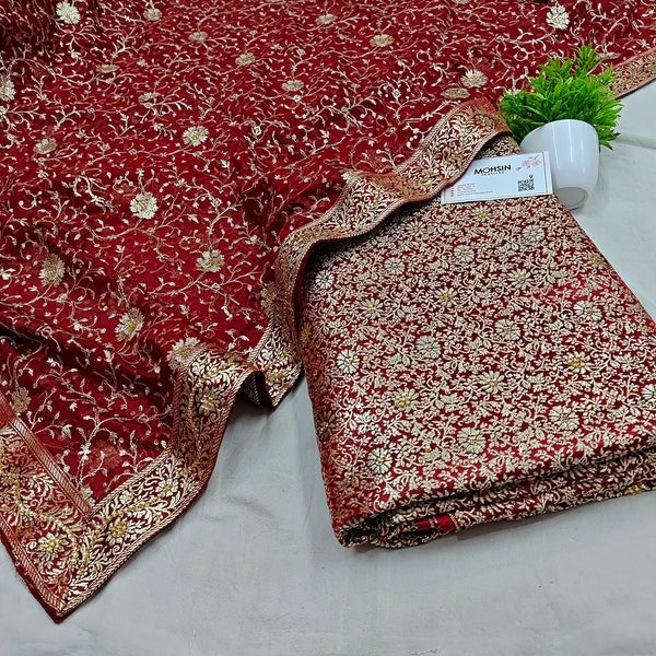 Maroon Stone Work Kimkhab Silk Banarasi Gharara