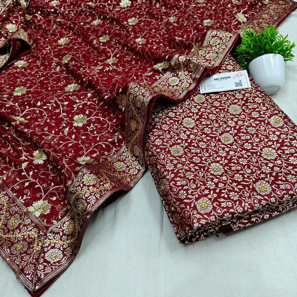 Maroon Stone Work Kimkhab Silk Banarasi Gharara