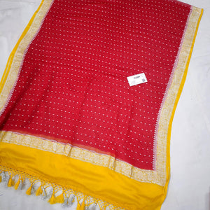 Maroon & Yellow Handloom Khaddi Georgette Banarasi Dupatta