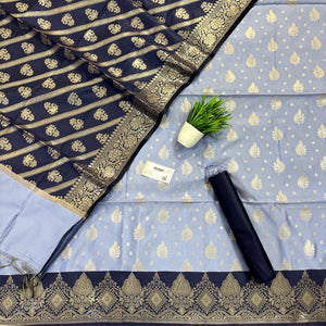 Mauve and Navy Blue Pankh Buti Satin Silk Banarasi Suit