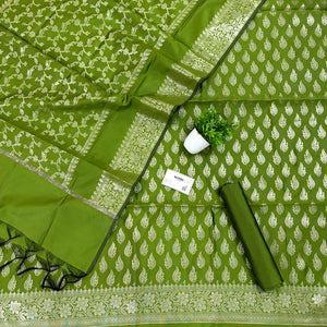 Mehendi Agnipath Buti Satin Silk Banarasi Suit