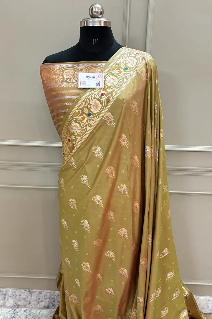 Mehendi Antila Buta Katan Silk Banarasi Saree