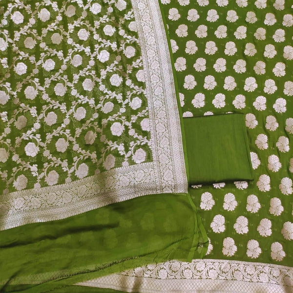 Mehendi Handloom Georgette Silk Banarasi Suit