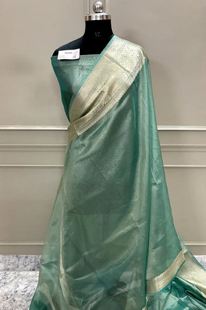 Mint Green Zari Tissue Silk Banarasi Saree