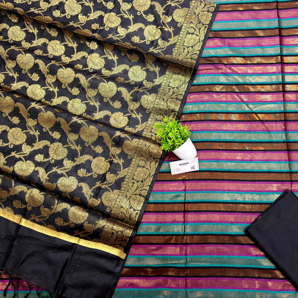 Multi Stripe Contrass Shimmer Silk Banarasi Suit