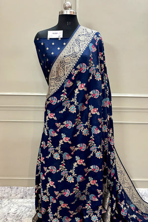 Navy Blue Golden Zari Silky Banarasi Saree