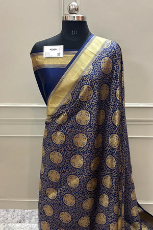 Navy Blue Resham Zari Silky Banarasi Saree