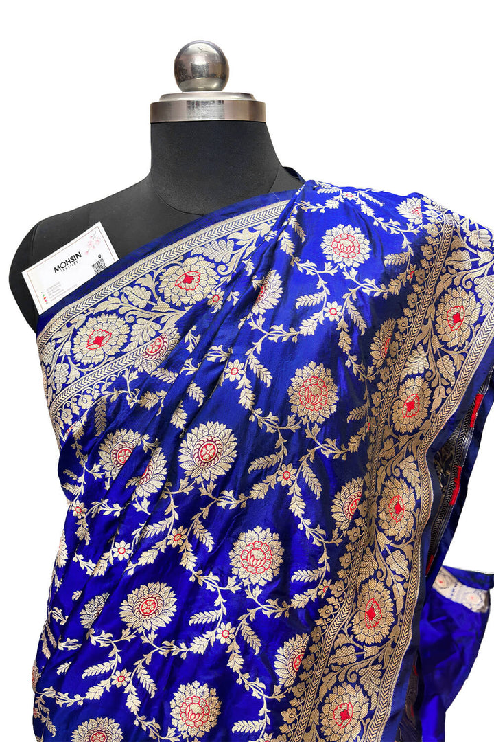 Nita Ambani Royal Blue Handloom Katan Silk Banarasi Saree